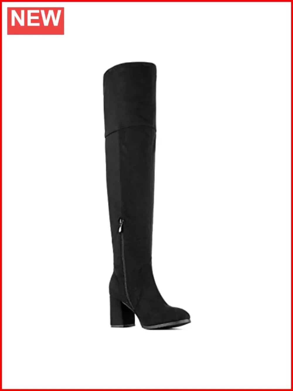 Women's Stretch Faux Suede Thigh High Block Heel Boots Round Toe Pull On